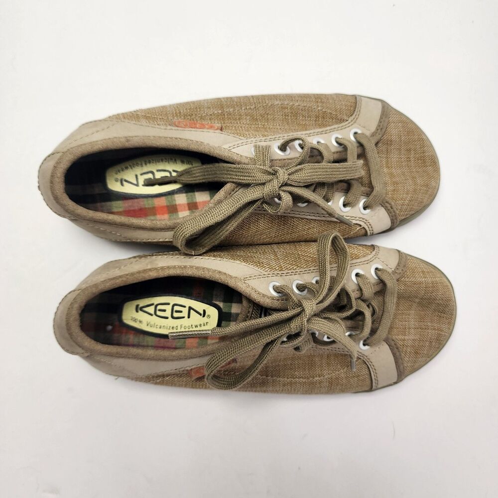 Keen Coronado Canvas Sneakers Tan Khaki Plaid Lined Low Top Shoes 7